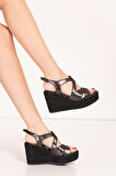 Gondol Kadın Hakiki Deri Dolgu Topuk Platform Sandalet ell.7157 - Siyah - 38