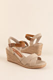 Gondol Kadın Keten Kumaş Dolgu Topuk Hasır Taban Platform Sandalet ell.7132 - Bej - 36