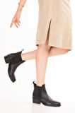 Gondol Hakiki Deri Günlük Kısa Topuklu Şık Bot Berenice - Siyah - 36