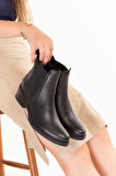 Gondol Hakiki Deri Günlük Kısa Topuklu Şık Bot Berenice - Siyah - 36