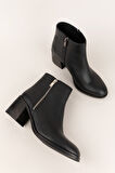 Gondol Hakiki Deri Orta Boy Topuklu Sade Günlük Bot Belicia - Siyah - 38