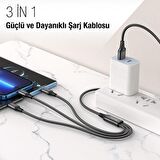 Coofbe Super Şarj 3in1 Type-C Micro iPhone Şarj Kablosu Çoklu Şarj Kablosu Örgülü Sağlam Şarj Kablosu