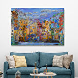 Eski Avrupa Kasabası Yağlıboya Görünüm Dekoratif Kanvas Tablo-3536