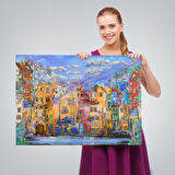 Eski Avrupa Kasabası Yağlıboya Görünüm Dekoratif Kanvas Tablo-3536