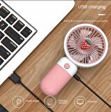QASUL Çilek Görünümlü, USB Şarjlı, Taşınabilir, Şarj Edilebilir Vantilatör, Taşınabilir, Seyahat İçin
