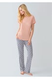 Kadın Somon Be Cute Yazılı Desenli Alt Pijama Takımı - Pamuklu Ev Giyimi