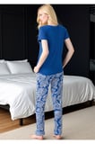 Kadın V Yaka Pijama Takımı - Yaprak Desenli Pamuklu Alt Üst Takım