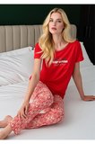 Kadın Keep Moving Baskılı Pijama Takımı - Geometrik Desenli Pamuklu Ev Giyim Takımı