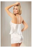Ekru Saten Takım - Göğsü ve Bel Hattı Narin Dantel Detaylı Şık Pijama Seti