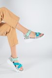 Kadın Günlük Faylon Dolgu Taban Cırtlı Spor Günlük Sandalet SS001-0148 Gri-Mavi