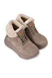 Sandal Spor Kadın Süet Kürklü Kısa Spor Bot SS001-0478 BEJ
