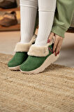 Sandal Spor Kadın Süet Kürklü Ortopedik Ayakkabı SS001-0378 YEŞİL