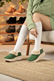 Sandal Spor Kadın Süet Kürklü Ortopedik Ayakkabı SS001-0378 YEŞİL