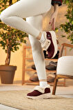 Sandal Spor Kadın Süet Kürklü Ortopedik Ayakkabı SS001-0378 BORDO