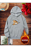 Fermuar Desenli Kedili Kapüşonlu Oversize Sweatshirt