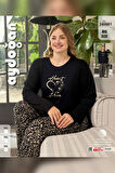 Aydoğan Kadın inci Büyük Beden Heart Love Siyah Pijama Takım 0662