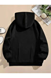 Çiçekli Ay Deseni İçi yünlü Oversize 2 İplik Şardonlu Sweatshirt