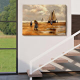 Balıkçılar ve Sahildeki Yelkenli Duvar Tablosu-3548