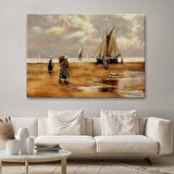 Balıkçılar ve Sahildeki Yelkenli Duvar Tablosu-3548