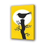 dal yaprak kuş silüet baskılı kanvas duvar tablosu