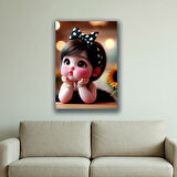 sevimli kız çocuk baskılı kanvas duvar tablosu