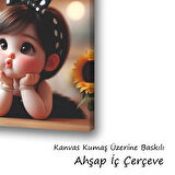 sevimli kız çocuk baskılı kanvas duvar tablosu