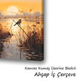 göl gün batımı sazlık kuş baskılı kanvas duvar tablosu