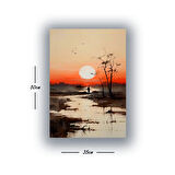 gün batımı göl kuşlar balık tutan adam baskılı kanvas duvar tablosu