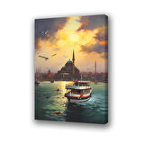 tekne boğaz manzarası martılar camiler baskılı kanvas duvar tablosu