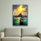 tekne boğaz manzarası martılar camiler baskılı kanvas duvar tablosu