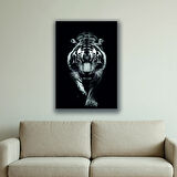 siyah zeminde kaplan baskılı kanvas duvar tablosu