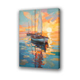 gün batımı tekne deniz baskılı kanvas duvar tablosu