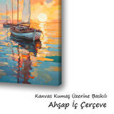 gün batımı tekne deniz baskılı kanvas duvar tablosu
