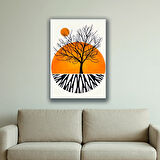 geometri kuru dallar güneş gölge baskılı kanvas duvar tablosu