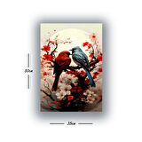 ağaç dalında 2 kuş baskılı kanvas duvar tablosu