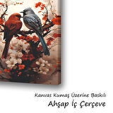 ağaç dalında 2 kuş baskılı kanvas duvar tablosu