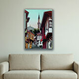 köy evleri cami baskılı kanvas duvar tablosu