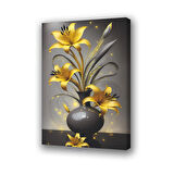 vazo sarı altın çiçekler baskılı kanvas duvar tablosu