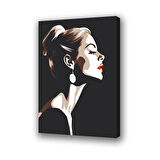 siyah zemin üzerine kadın suratı baskılı kanvas duvar tablosu