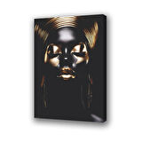 altın makyajlı siyah kadın baskılı kanvas duvar tablosu