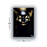 altın makyajlı siyah kadın baskılı kanvas duvar tablosu