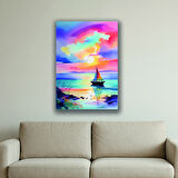 yelkenli tekne renkli gökyüzü baskılı kanvas duvar tablosu