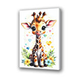 zürafa yavru renkli çocuk odası baskılı kanvas duvar tablosu
