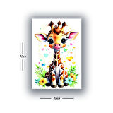 zürafa yavru renkli çocuk odası baskılı kanvas duvar tablosu