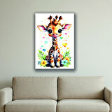 zürafa yavru renkli çocuk odası baskılı kanvas duvar tablosu