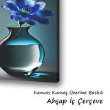 vazo mavi çiçek baskılı kanvas duvar tablosu