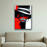 kadın öodel şapka gözlükçü kupeli baskılı kanvas duvar tablosu