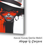 kadın öodel şapka gözlükçü kupeli baskılı kanvas duvar tablosu