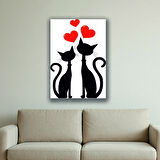 Sevgili kediler kalpli baskılı kanvas duvar tablosu