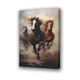 3lü koşan at baskılı kanvas duvar tablosu